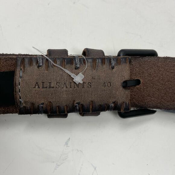 Allsaints Taupe Brown Embossed Anthracite Leather Belt Size 40 AS400028 C - Picture 9 of 13